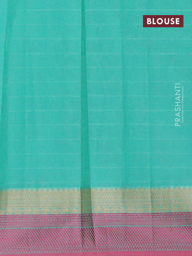 Nithyam cotton saree teal green and pink shade with allover thread weaves & buttas and thread woven border