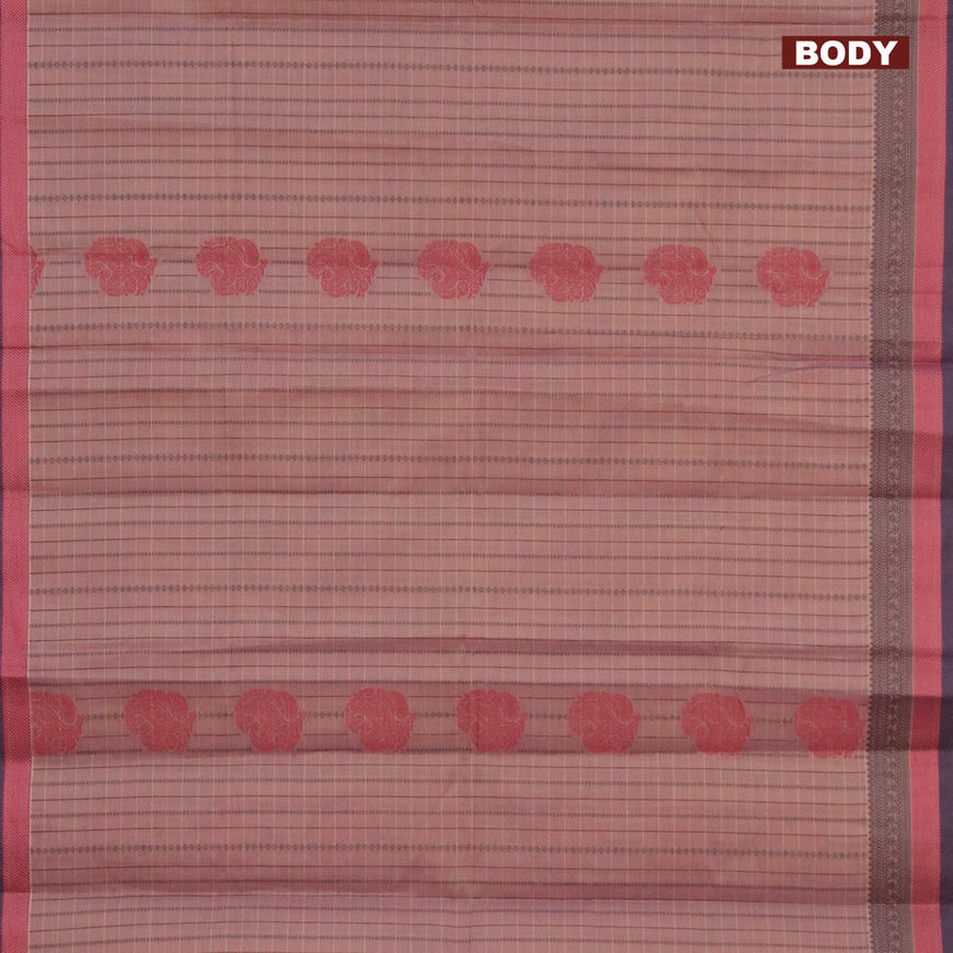 Nithyam cotton saree rosy brown and jamun shade with allover thread weaves & buttas and thread woven border