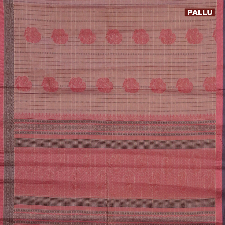 Nithyam cotton saree rosy brown and jamun shade with allover thread weaves & buttas and thread woven border