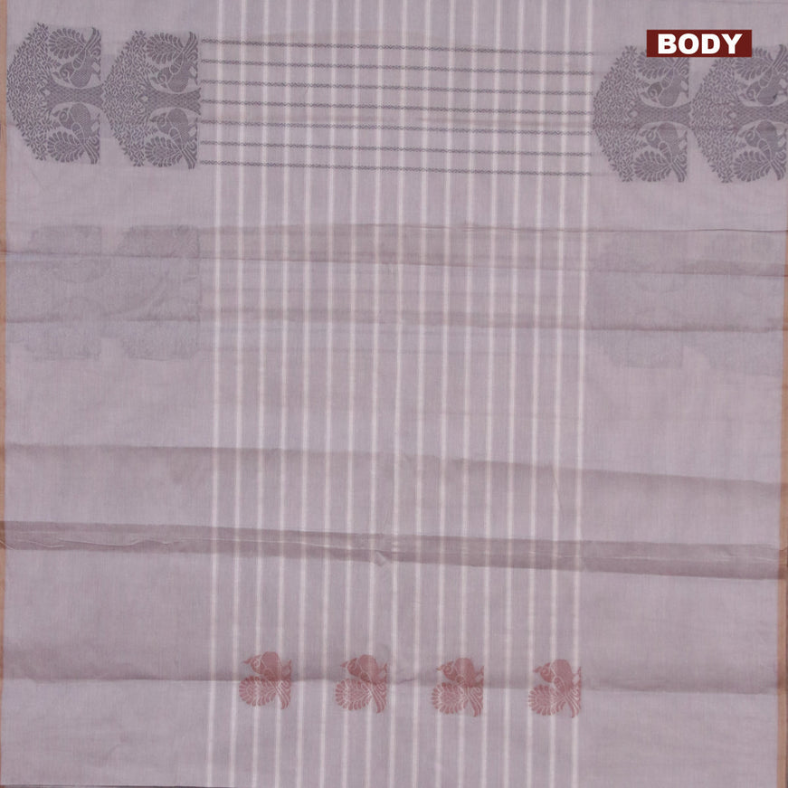 Nithyam cotton saree grey and beige with allover thread weaves & buttas and piping border