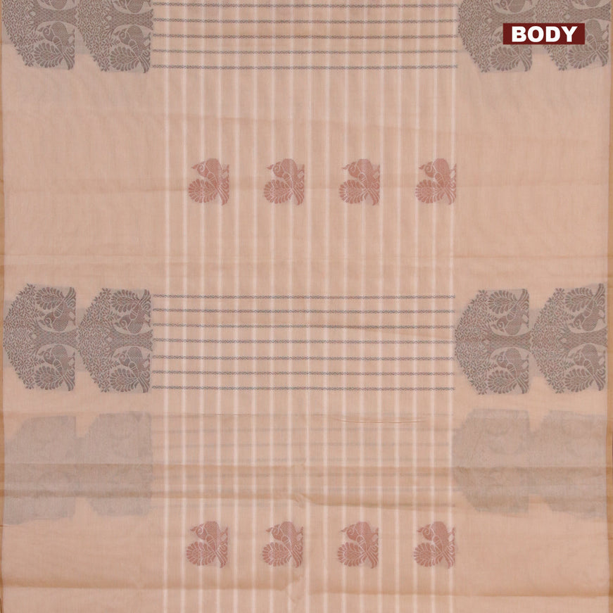 Nithyam cotton saree beige and sandal with allover thread weaves & buttas and piping border