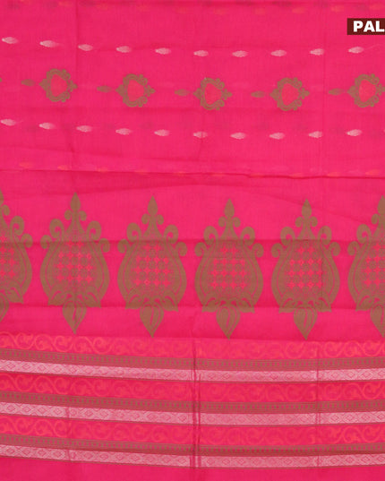 Nithyam cotton saree pink with allover zari & thread woven buttas in borderless style