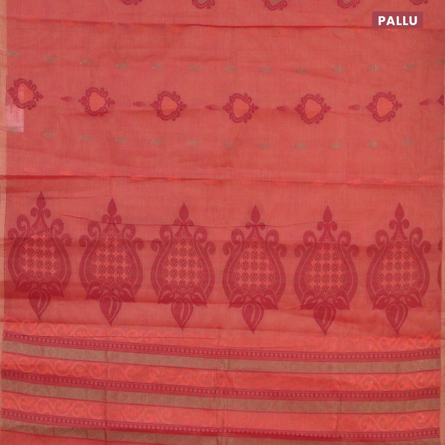 Nithyam cotton saree dual shade of maroon with allover zari & thread woven buttas in borderless style