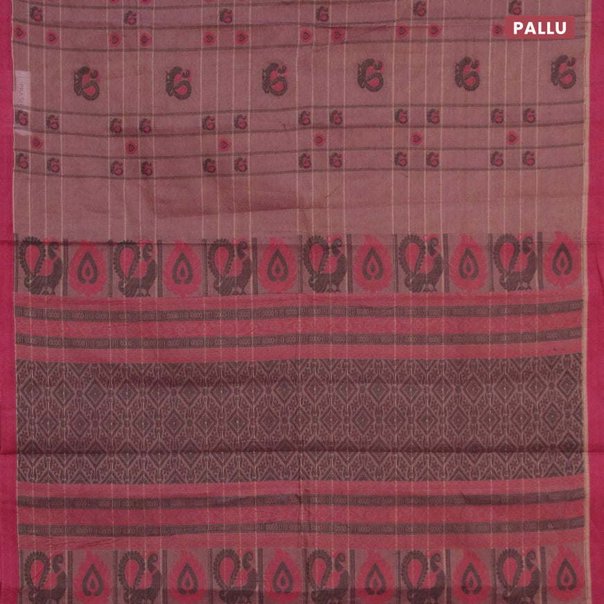 Nithyam cotton saree dual shade of beigish purple and maroon shade with allover thread weaves & buttas and simple border