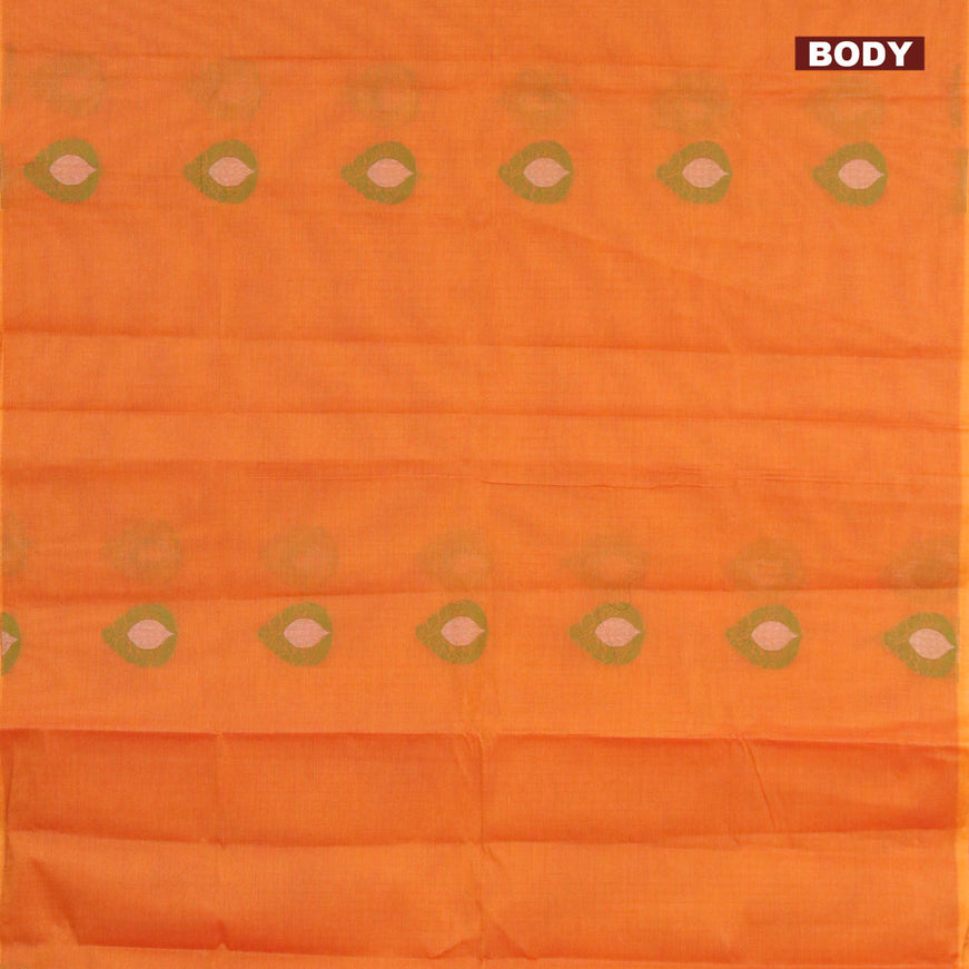 Nithyam cotton saree dark mustard with allover zari & thread woven buttas in borderless style