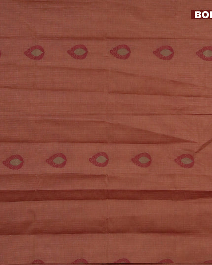 Nithyam cotton saree dual shade of brown with allover zari & thread woven buttas in borderless style