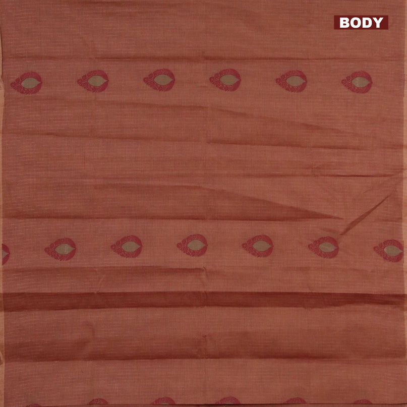Nithyam cotton saree dual shade of brown with allover zari & thread woven buttas in borderless style