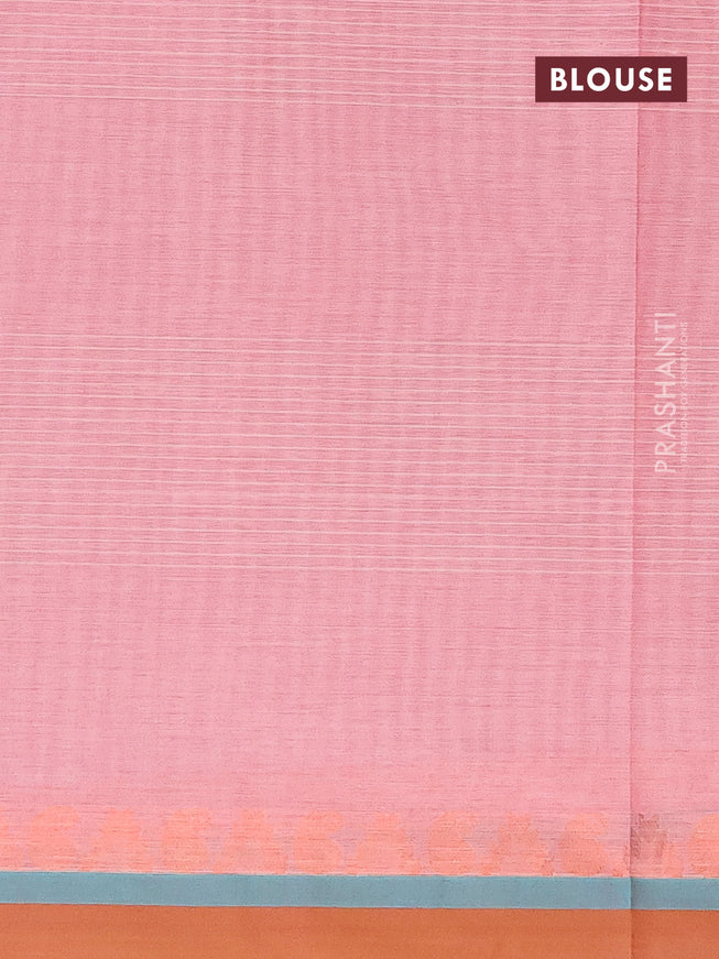 Nithyam cotton saree light pink and rust shade with thread & copper zari woven buttas and copper zari woven simple border