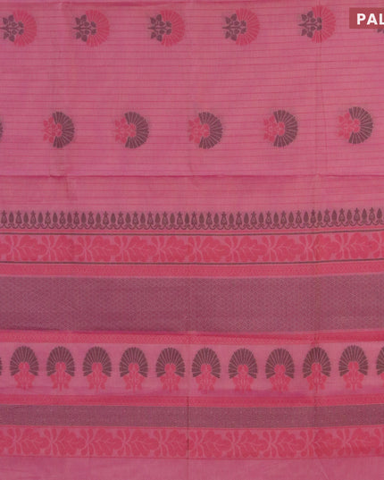 Nithyam cotton saree dual shade of purple and dark magenta with allover stripes & buttas and simple border