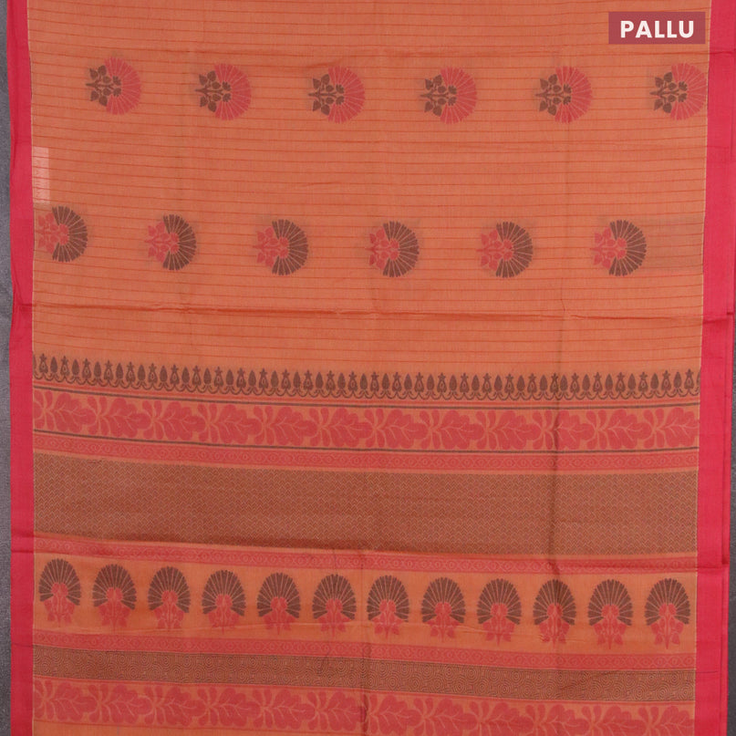 Nithyam cotton saree rust shade and maroon with allover stripes & buttas and simple border