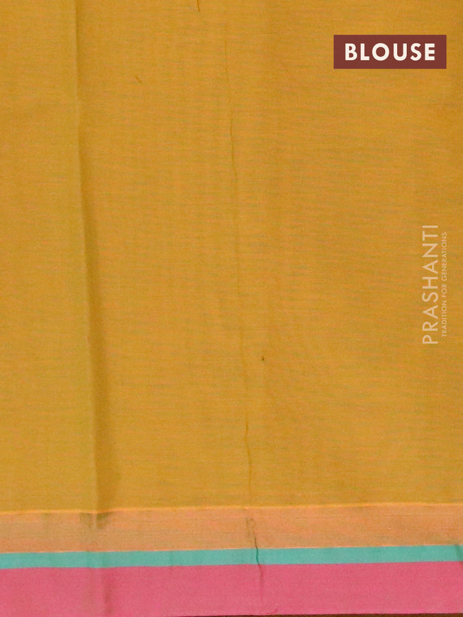 Nithyam cotton saree mustard shade and pink with thread & zari woven butta weaves and zari woven simple border