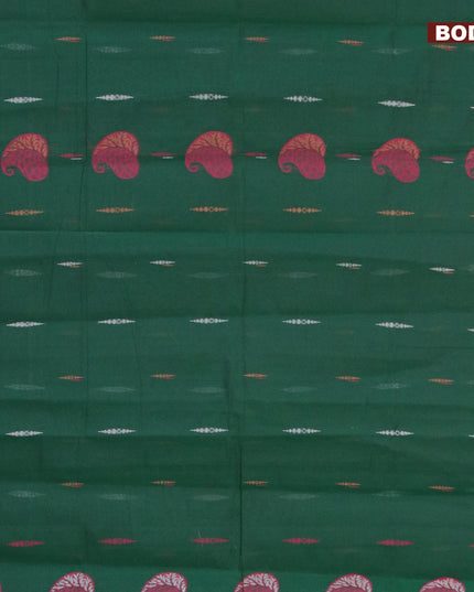 Nithyam cotton saree green shade and maroon with thread & zari woven butta weaves and zari woven simple border