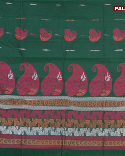 Nithyam cotton saree green shade and maroon with thread & zari woven butta weaves and zari woven simple border