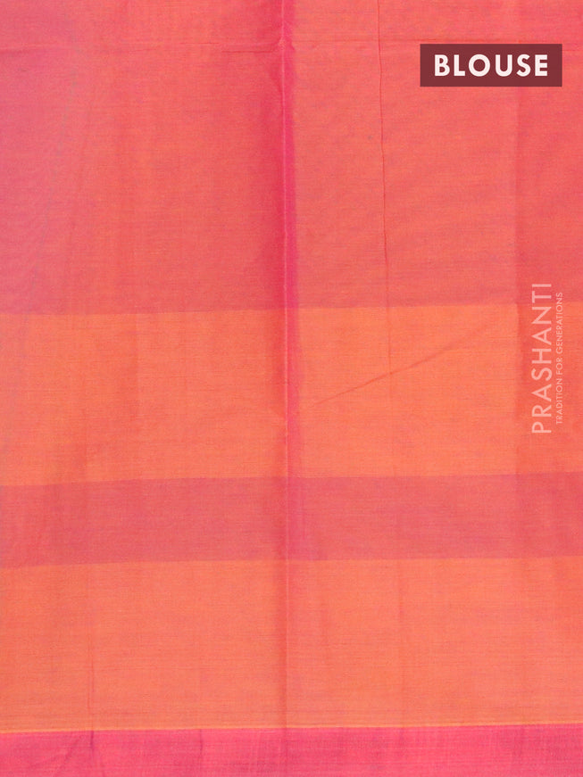 Nithyam cotton saree dual shade of rust and magenta pink with allover thread weaves & floral buttas and copper zari woven border