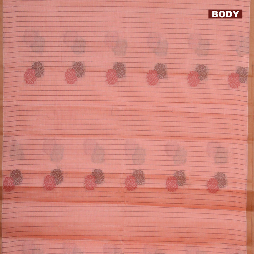 Nithyam cotton saree peach shade with allover thread weaves & buttas and piping border