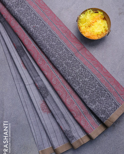 Nithyam cotton saree grey with allover thread weaves & buttas and piping border