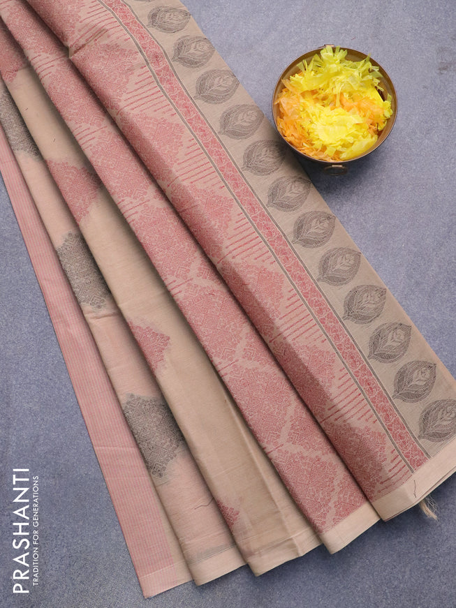 Nithyam cotton saree sandal with thread weaves & buttas in borderless style