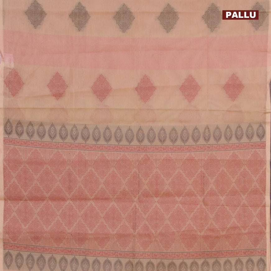 Nithyam cotton saree sandal with thread weaves & buttas in borderless style