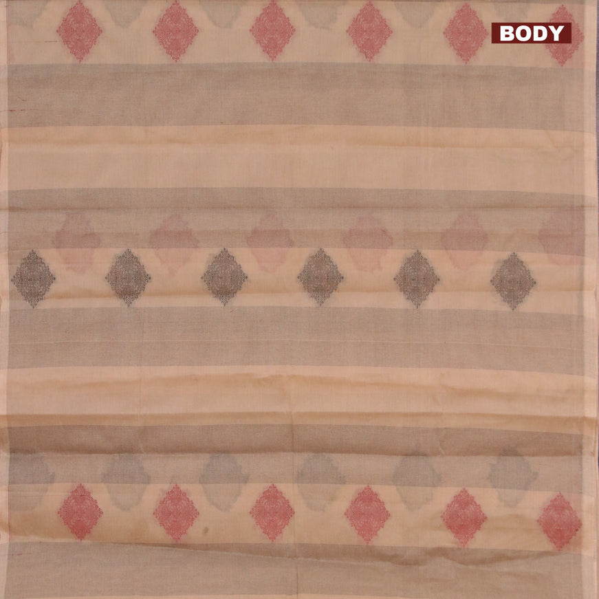 Nithyam cotton saree beige with thread weaves & buttas in borderless style