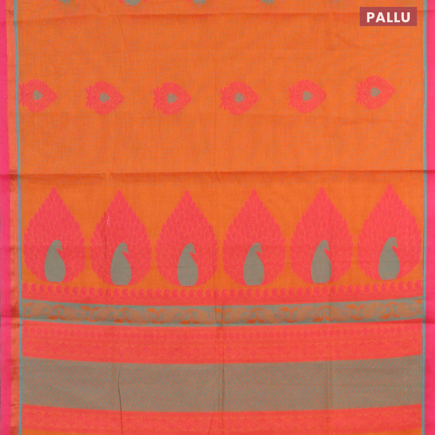 Nithyam cotton saree sunset orange and pink with allover thread weaves & buttas and zari woven border