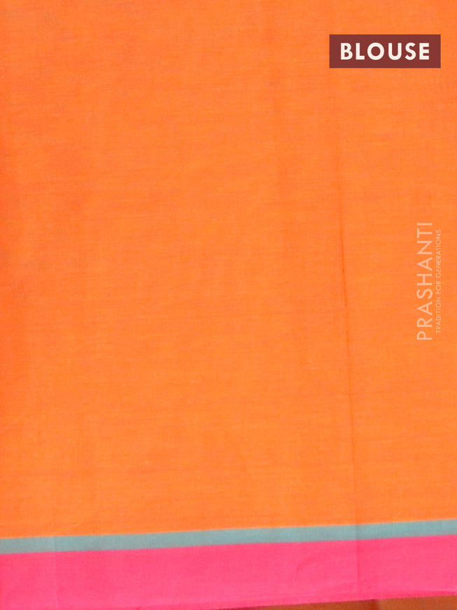 Nithyam cotton saree sunset orange and pink with allover thread weaves & buttas and zari woven border