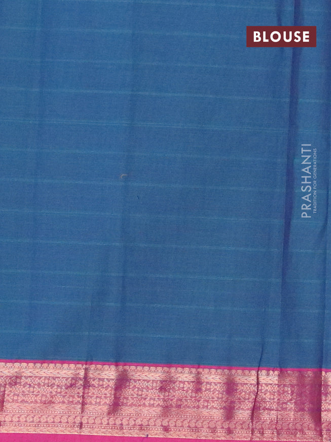 Nithyam cotton saree peacock blue and purple with allover thread weaves & buttas and zari woven border