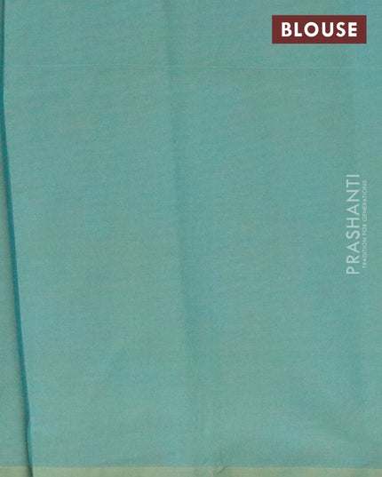 Nithyam cotton saree dual shade of bluish green with floral thread woven buttas in borderless style