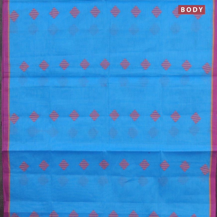 Nithyam cotton saree blue and pink with geometric thread woven buttas and piping border