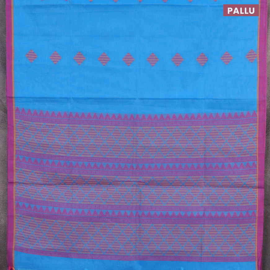 Nithyam cotton saree blue and pink with geometric thread woven buttas and piping border