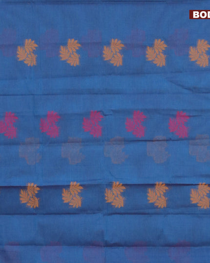 Nithyam cotton saree cs blue and pink with thread woven buttas and piping border