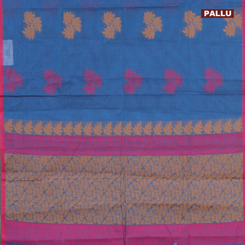 Nithyam cotton saree cs blue and pink with thread woven buttas and piping border