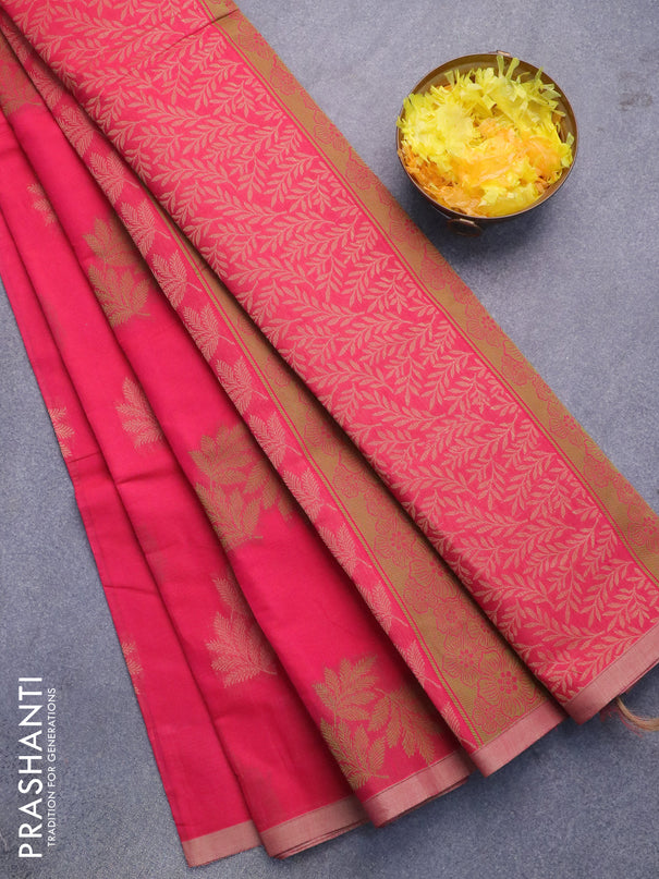 Nithyam cotton saree pink with thread woven buttas and piping border
