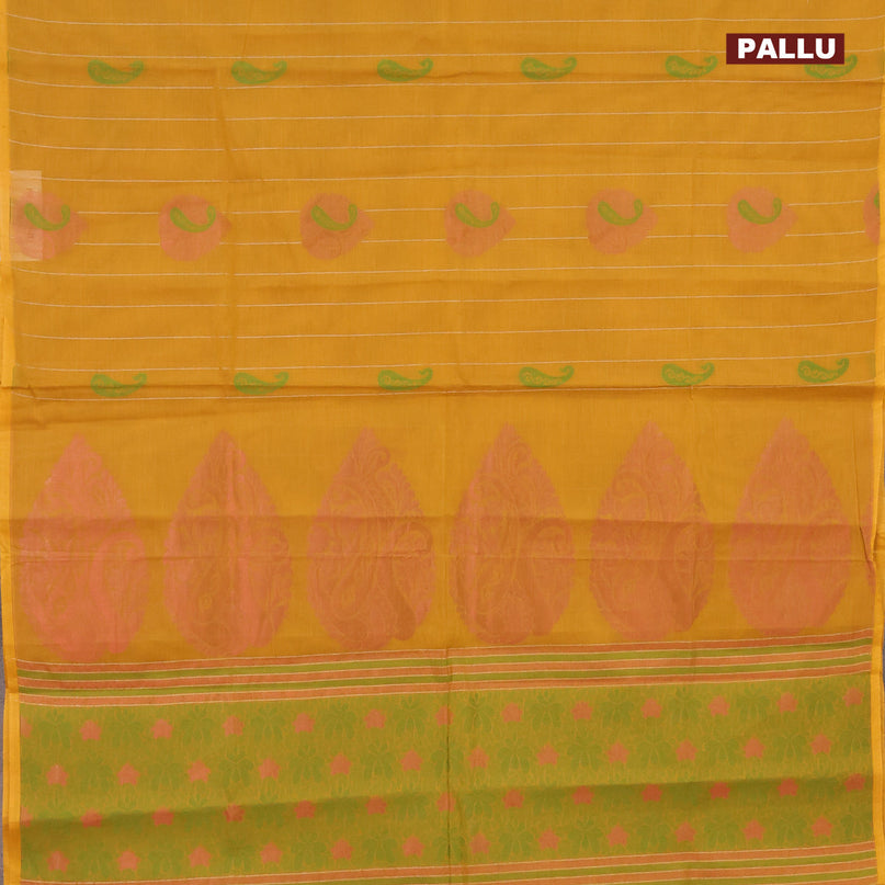 Nithyam cotton saree yellow with woven buttas and piping border