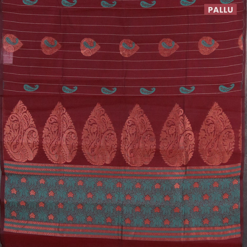 Nithyam cotton saree deep maroon with woven buttas and piping border