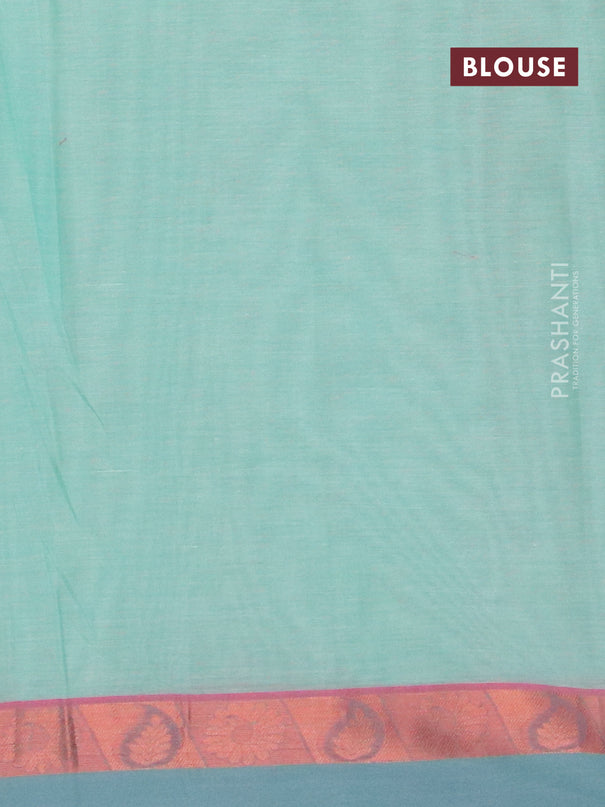 Nithyam cotton saree pastel green with allover copper zari weaves & thread buttas and copper zari woven simple border