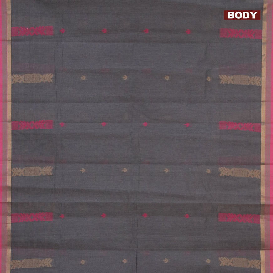 Nithyam cotton saree grey shade and pink with thread woven buttas and zari woven simple border