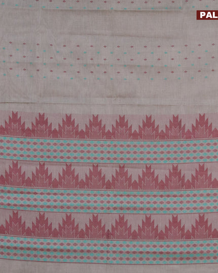 Nithyam cotton saree grey with thread woven buttas in borderless style