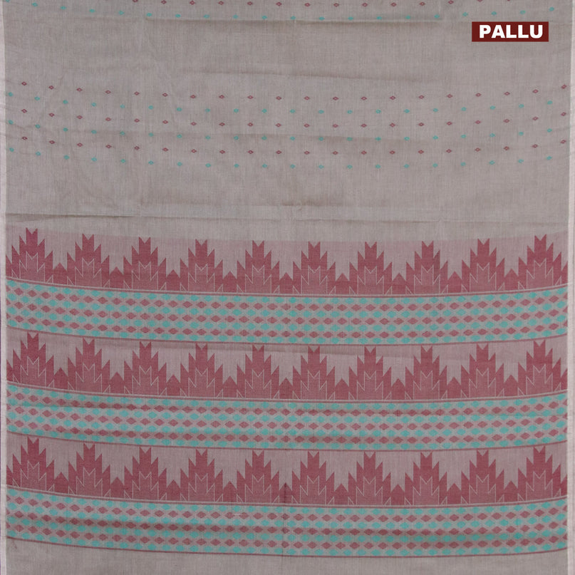 Nithyam cotton saree grey with thread woven buttas in borderless style