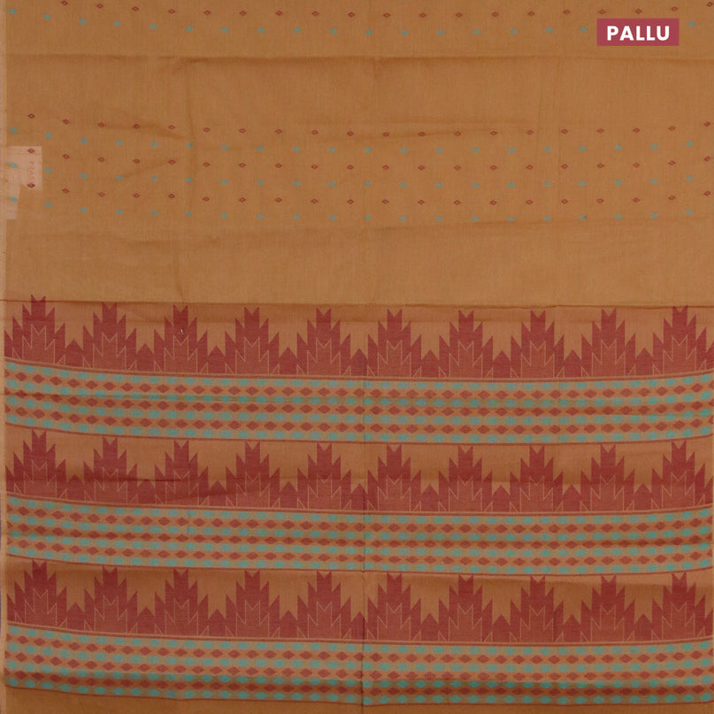 Nithyam cotton saree sandal with thread woven buttas in borderless style