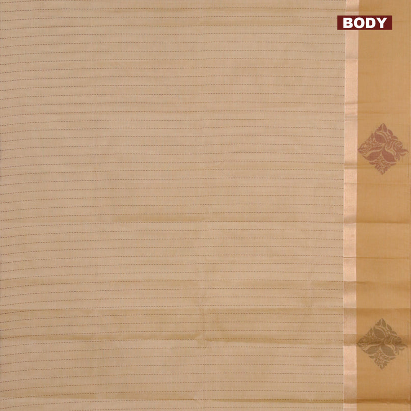 Nithyam cotton saree beige and sandal with allover thread weaves and thread woven butta border