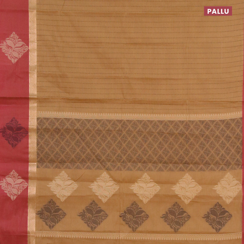 Nithyam cotton saree khaki shade and maroon shade with allover thread weaves and thread woven butta border