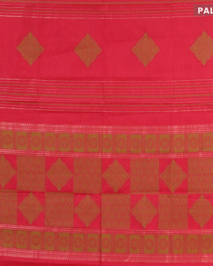 Nithyam cotton saree maroon and mustard yellow with allover thread weaves and zari woven simple border