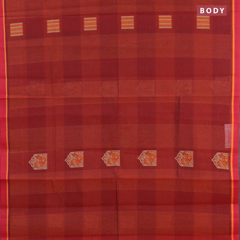 Nithyam cotton saree maroon with allover thread weaves and simple border