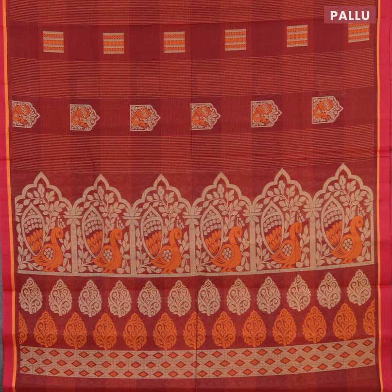 Nithyam cotton saree maroon with allover thread weaves and simple border
