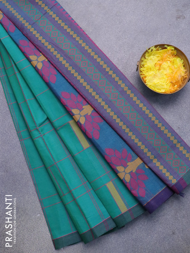 Nithyam cotton saree green with allover thread weaves and simple border