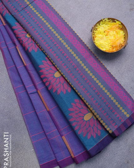 Nithyam cotton saree dual shade of bluish purple with allover thread weaves and simple border