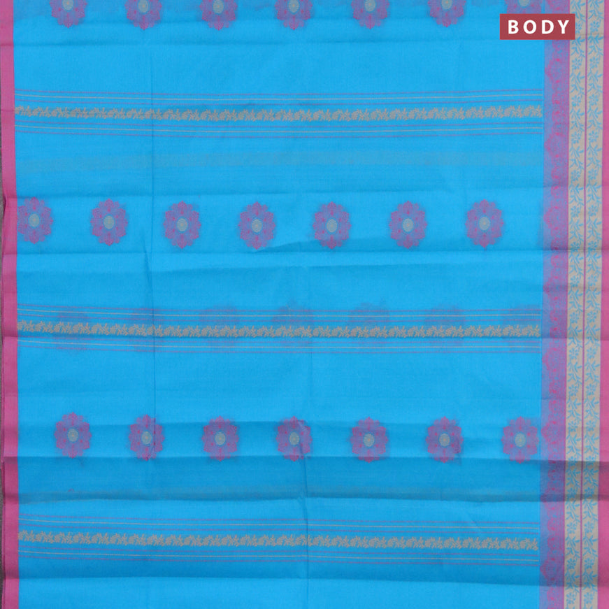 Nithyam cotton saree light blue and magenta pink with thread woven buttas and thread woven border