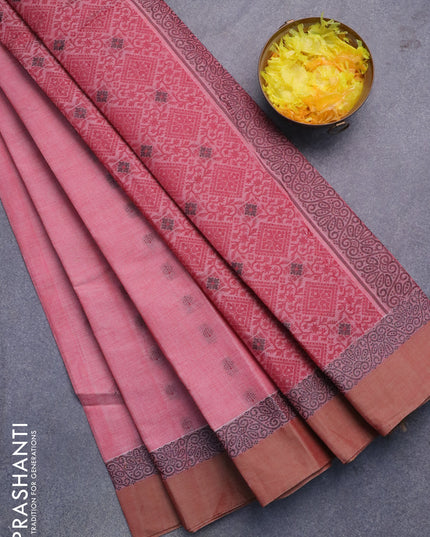 Nithyam cotton saree pink shade with thread woven buttas and thread woven simple border