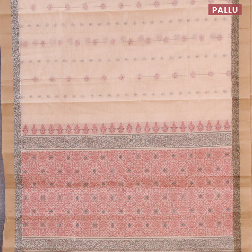 Nithyam cotton saree beige with thread woven buttas and thread woven simple border