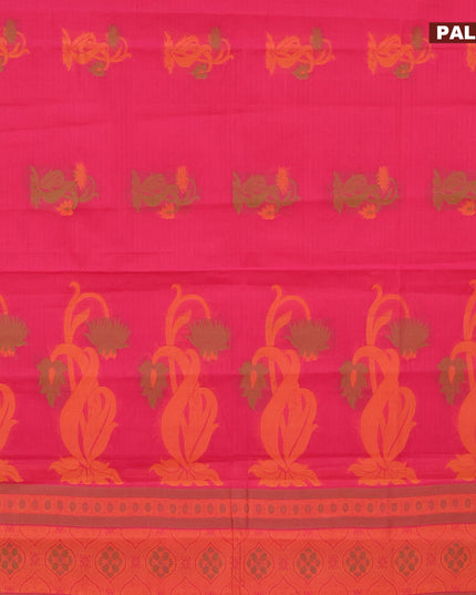 Nithyam cotton saree magenta pink with thread woven buttas in borderless style